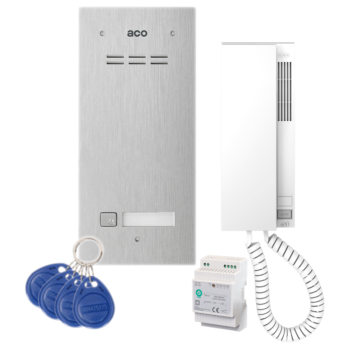 ZESTAW DOMOFONOWY ACO FAM-P-1NPACC + UNIFON INS-UP720B + ZASILACZ NA SZYNĘ DIN 15V